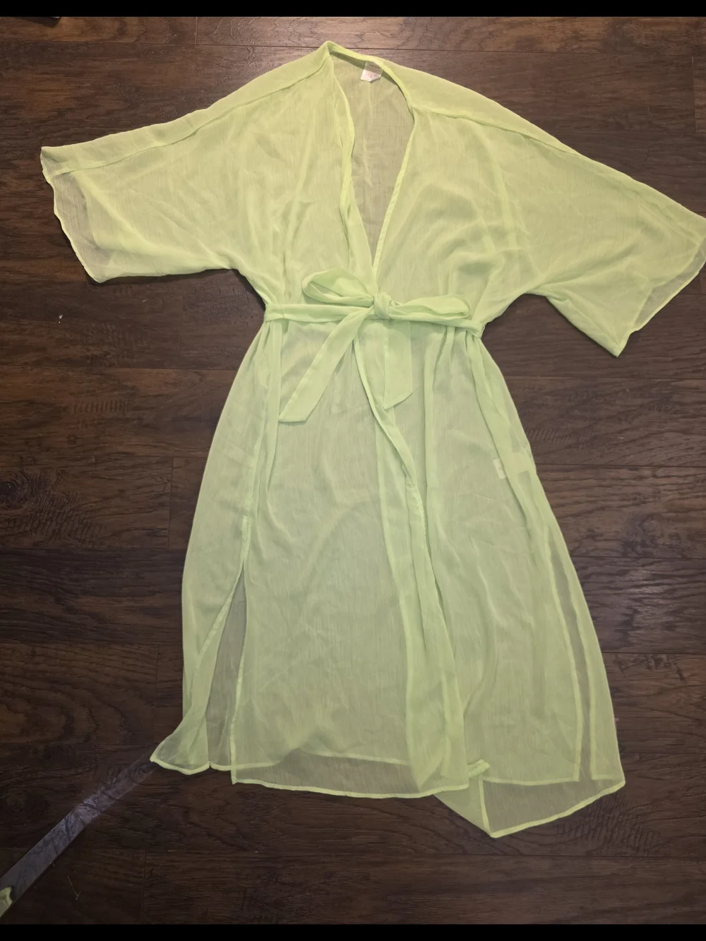No Boundaries Light Lime Sheer Tie-Waist Swim Cover-Up